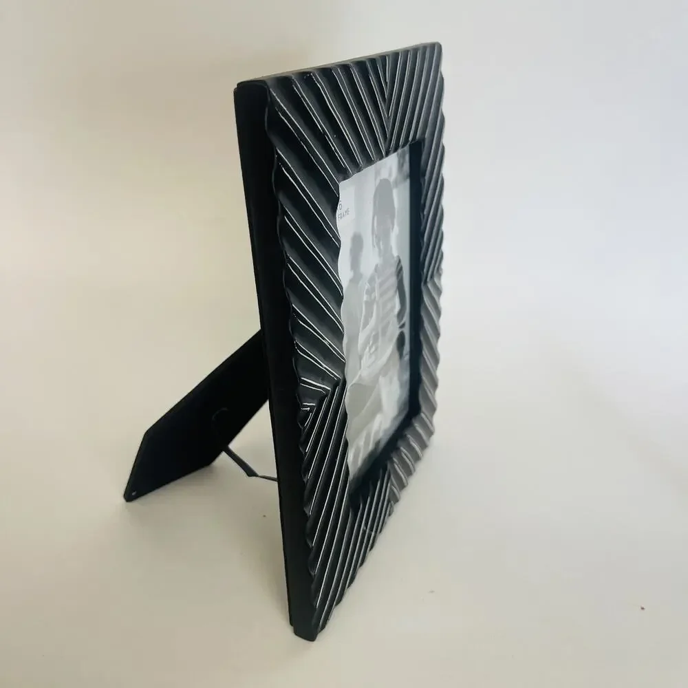 X2 Black Debossed‎ Herringbone Tabletop Heavy Photo Picture Frame For 4x6” Photo